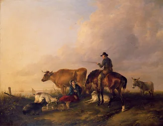 Kystlandskab med figurer og dyr